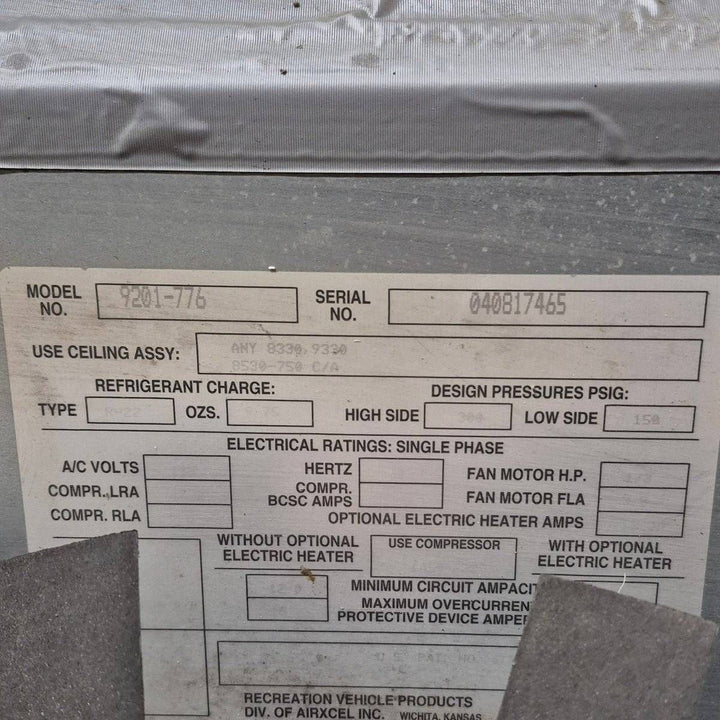 Used Coleman Air Conditioner, Head Unit, 9200 BTU, Cool Only - 9201A776 - Young Farts RV Parts