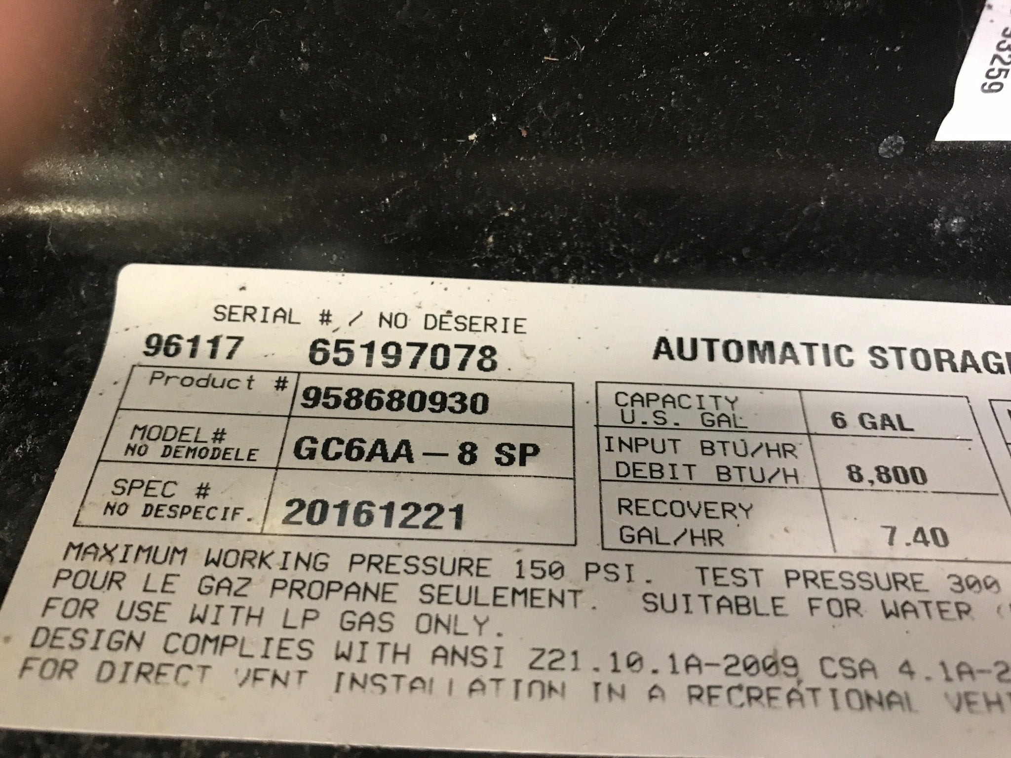 Used Complete Atwood GC6AA - 8 Hot Water Heater 6 Gallon - Young Farts RV Parts