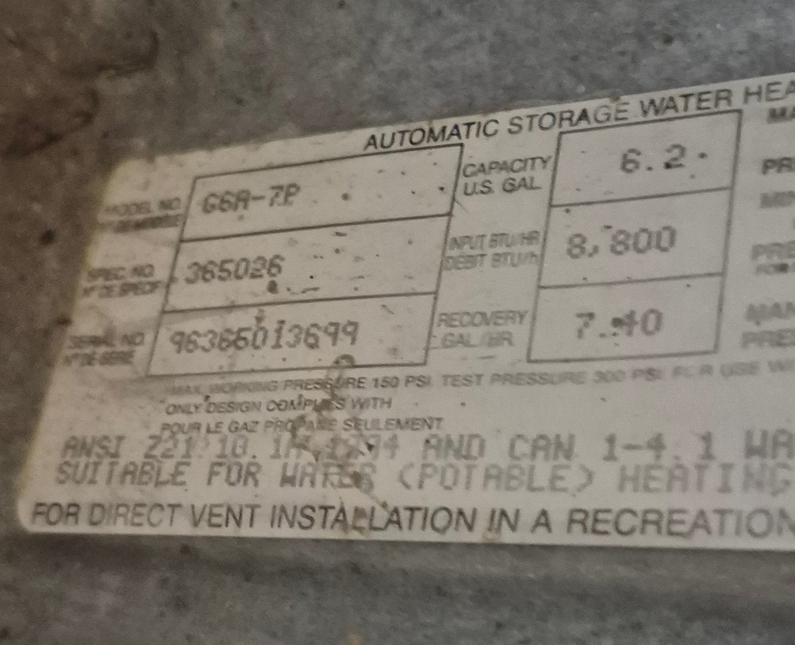 Used Complete Atwood Hot Water Heater, 6 Gal. - G6A - 7P - Young Farts RV Parts