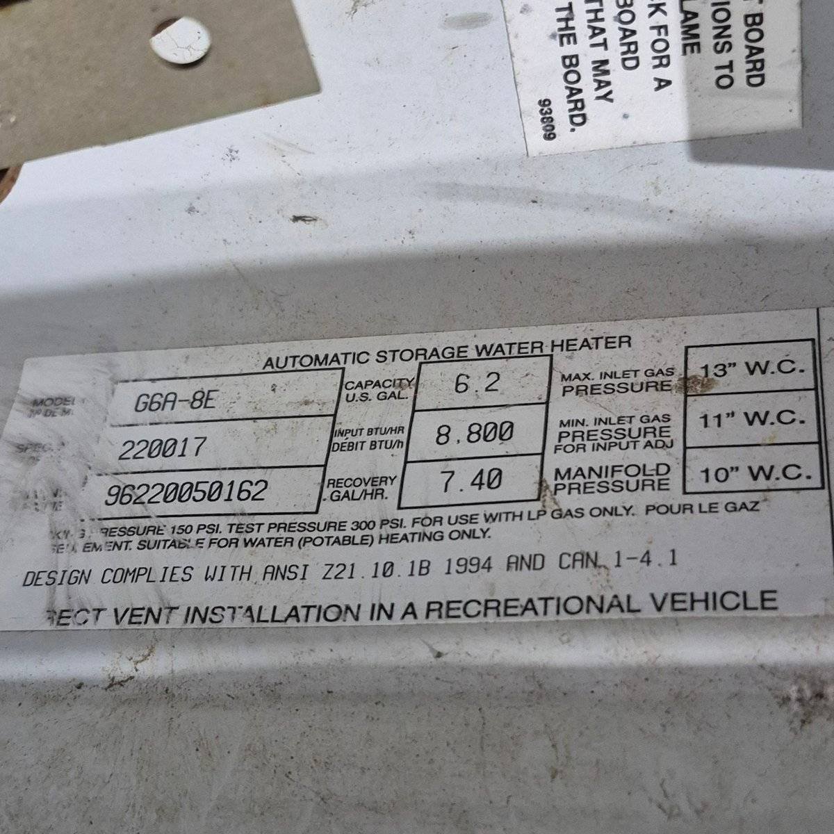 Used Complete Atwood Hot Water Heater - G6A - 8E - 16 X 16 X 12.375 - Young Farts RV Parts