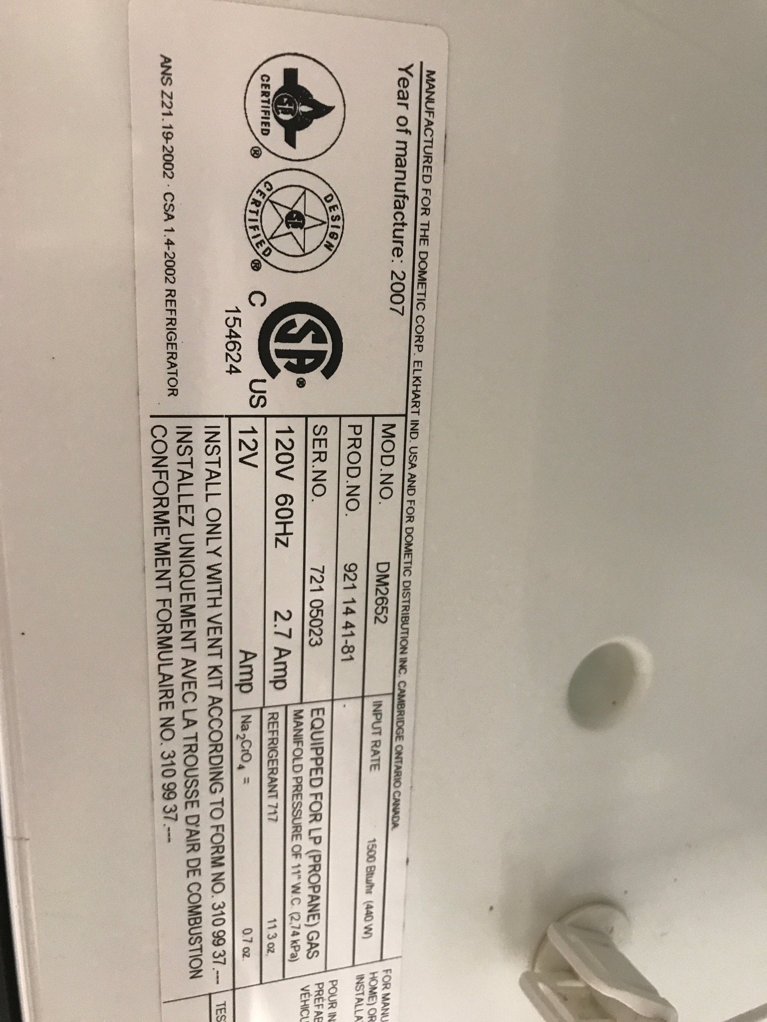 Used Complete Dometic Fridge, 2 - WAY - DM2652 - Young Farts RV Parts