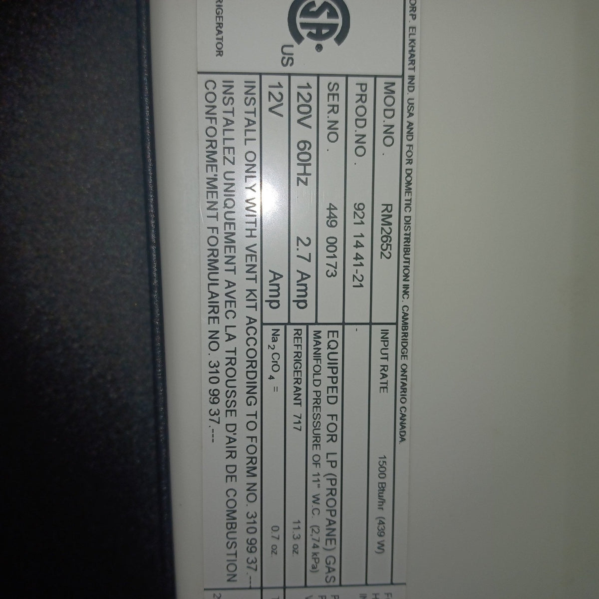 Used Complete Dometic Fridge, 2-Way - RM2652 - Young Farts RV Parts