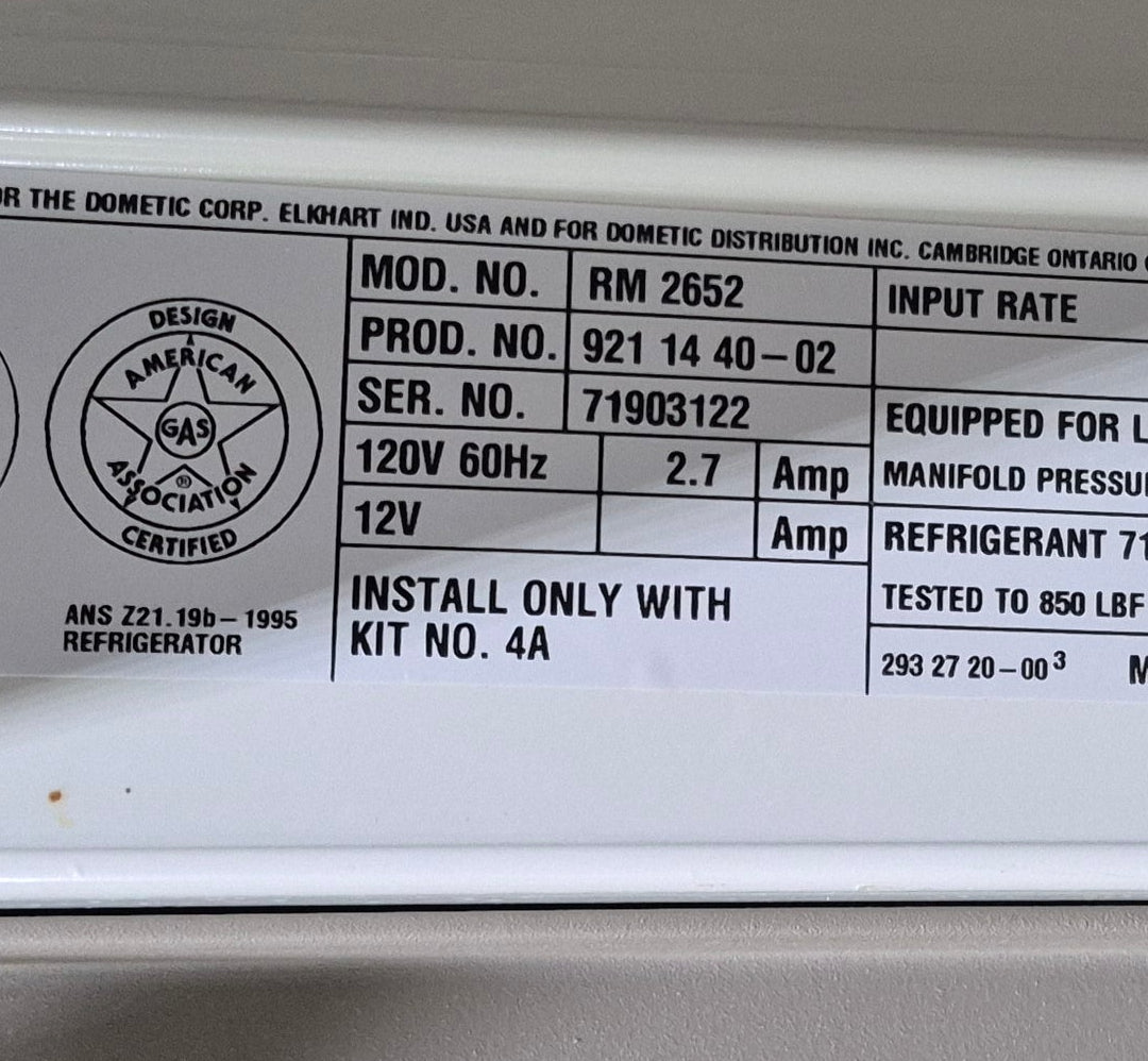 Used Complete Dometic Fridge, 2 - WAY - RM2652 - Young Farts RV Parts