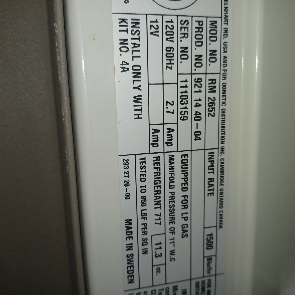Used Complete Dometic Fridge, 2-Way - RM2652 - Young Farts RV Parts