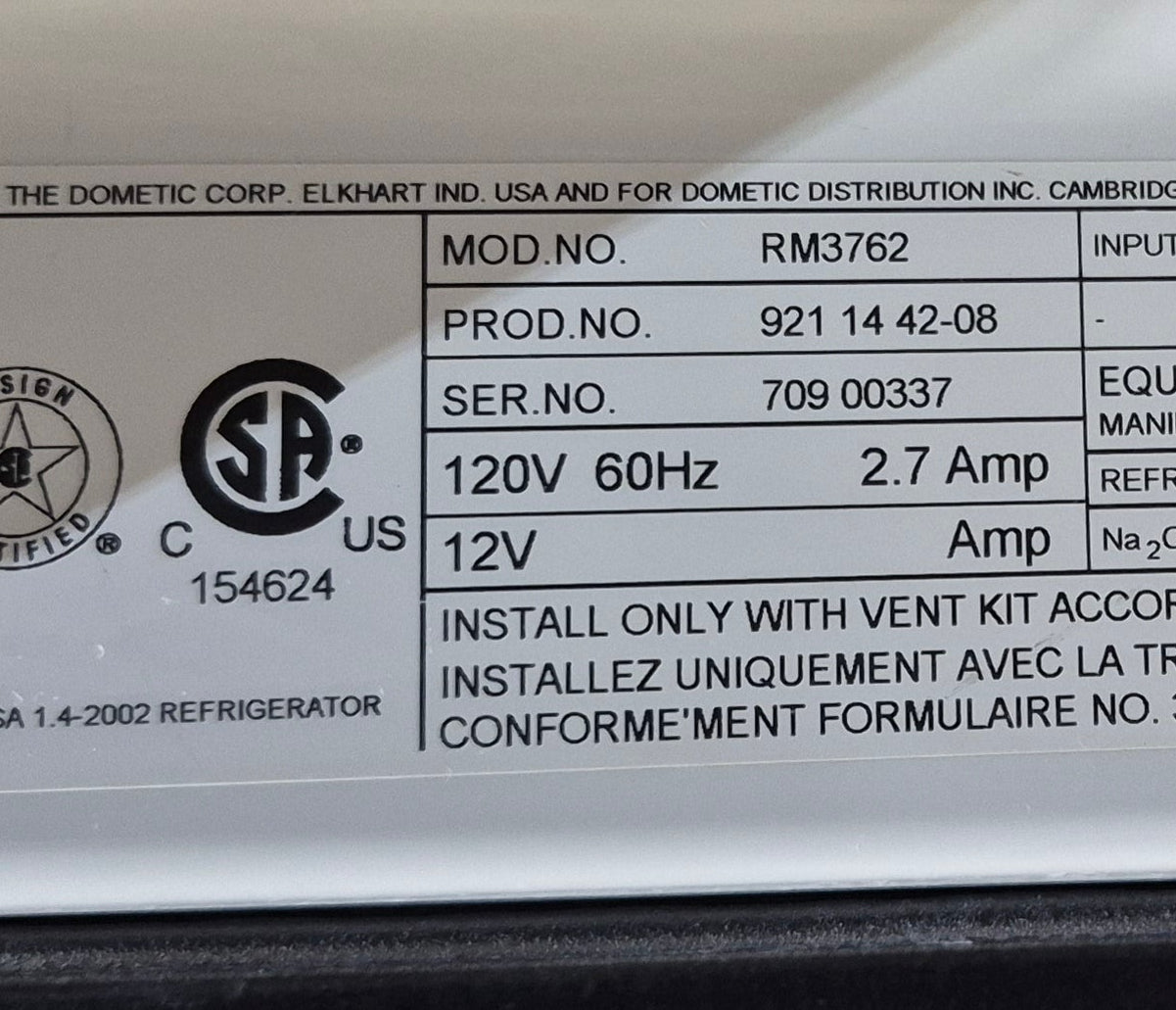 Used Complete Dometic Fridge, 2 - WAY - RM3762 - Young Farts RV Parts
