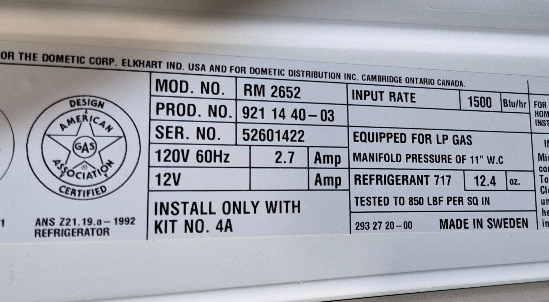 Used Complete Dometic RM2652 Fridge 2 - WAY - Young Farts RV Parts
