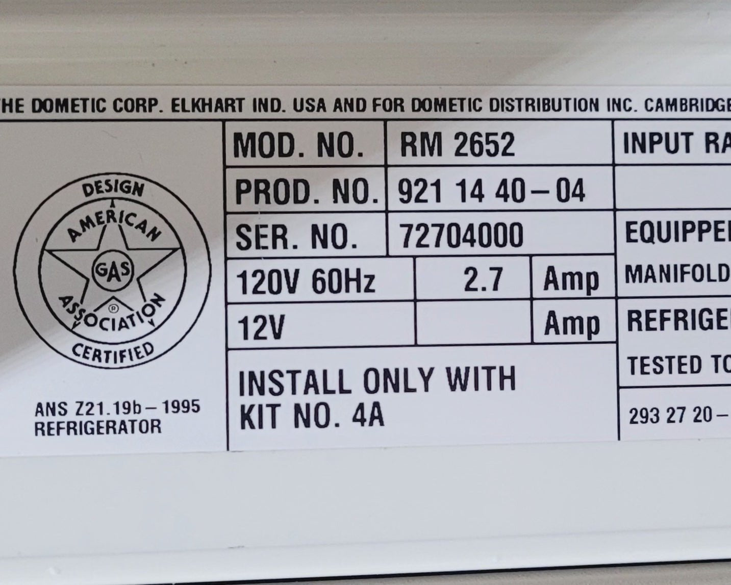 Used Complete Dometic RM2652 Fridge 2 - WAY - Young Farts RV Parts