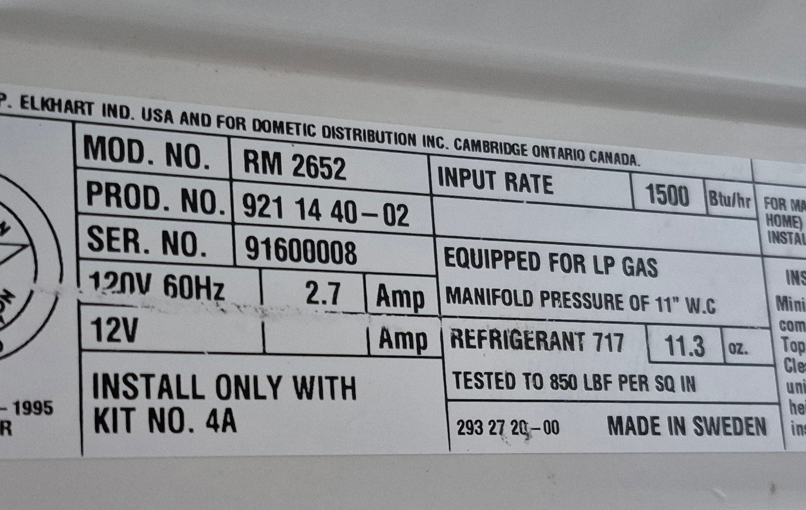 Used Complete Dometic RM2652 Fridge 2 - WAY - Young Farts RV Parts