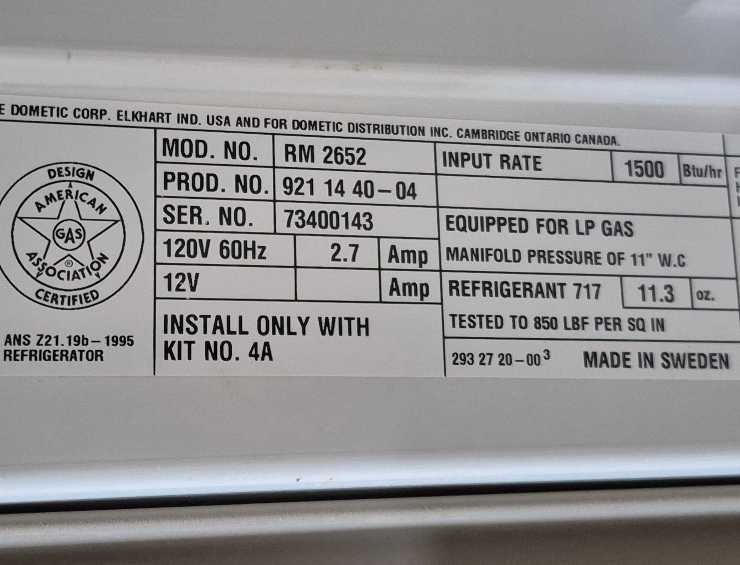 Used Complete Dometic RM2652 Fridge 2 - WAY - Young Farts RV Parts