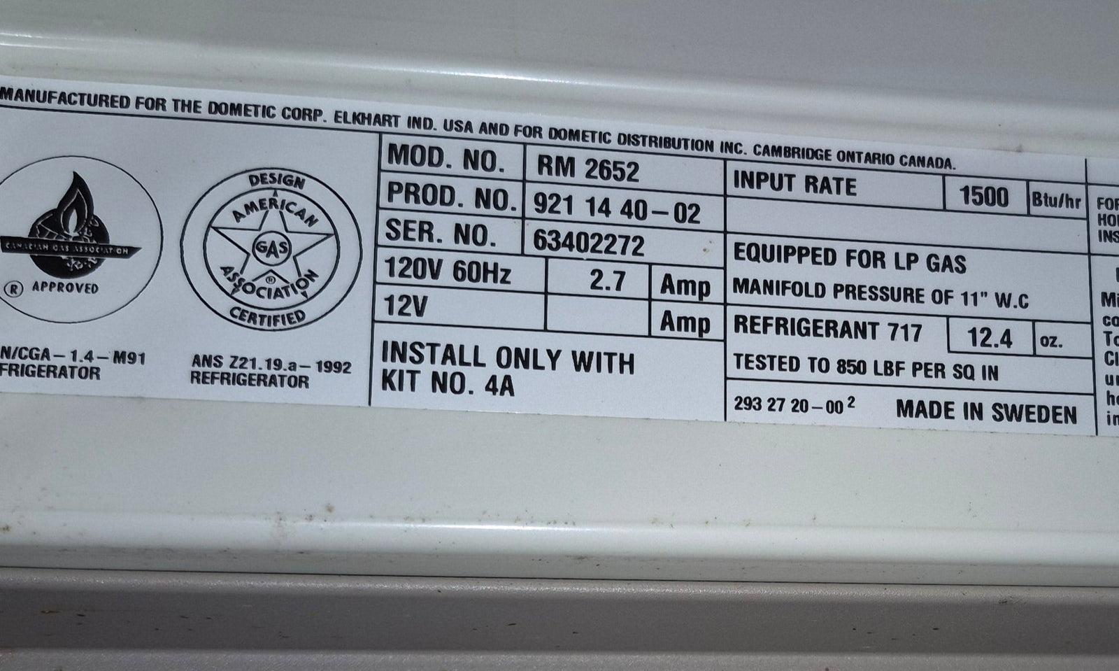 Used Complete Dometic RM2652 Fridge 2 - WAY - Young Farts RV Parts