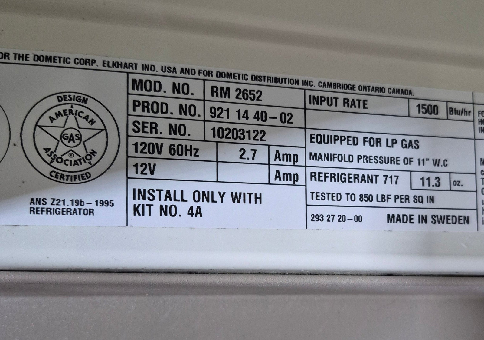 Used Complete Dometic RM2652 Fridge 2 - WAY - Young Farts RV Parts