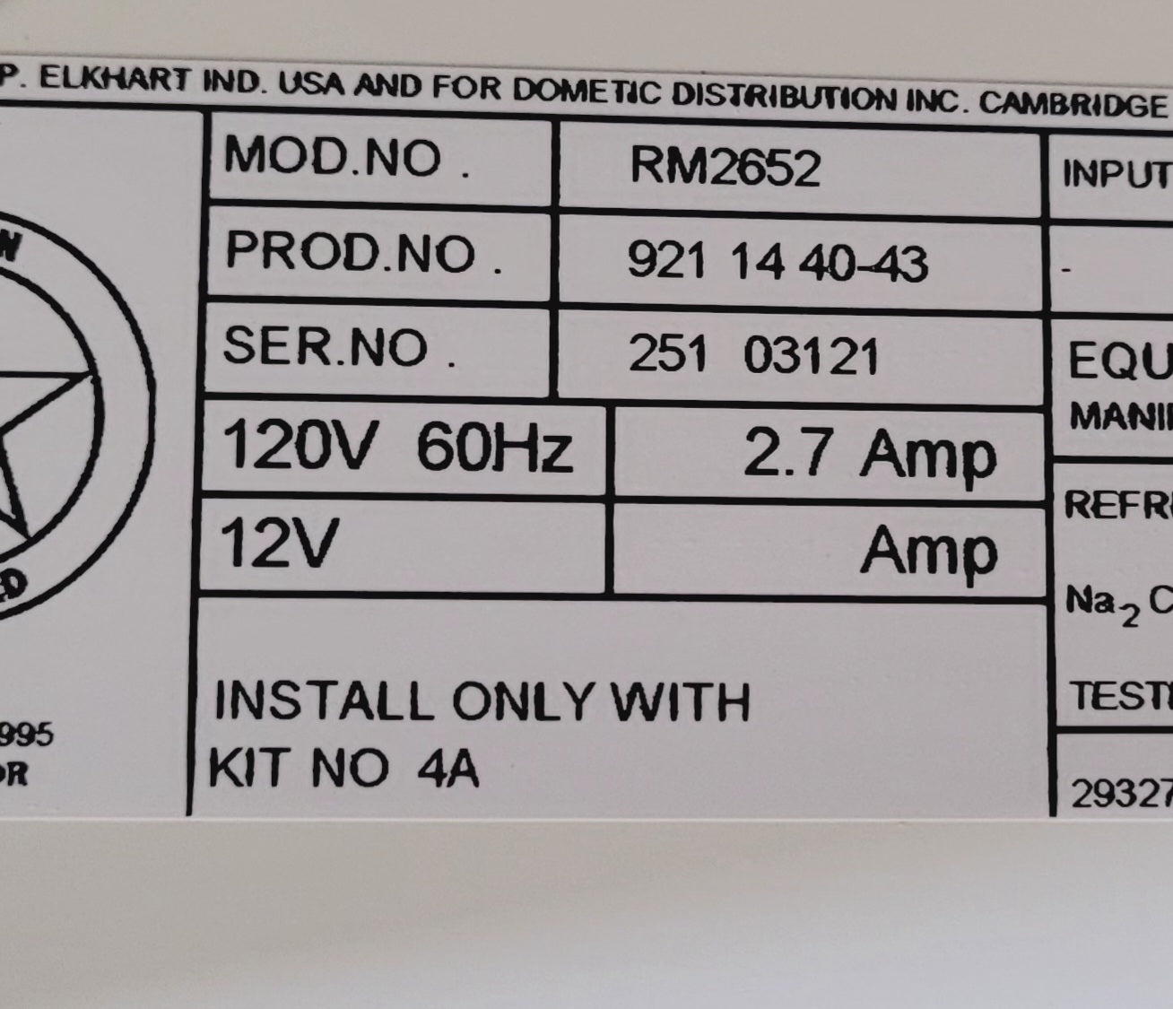 Used Complete Dometic RM2652 Fridge 2 - WAY - Young Farts RV Parts