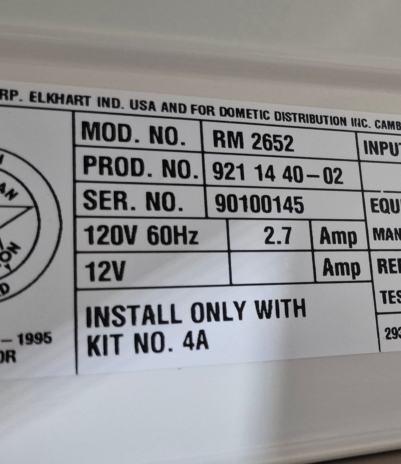 Used Complete Dometic RM2652 Fridge 2 - WAY - Young Farts RV Parts