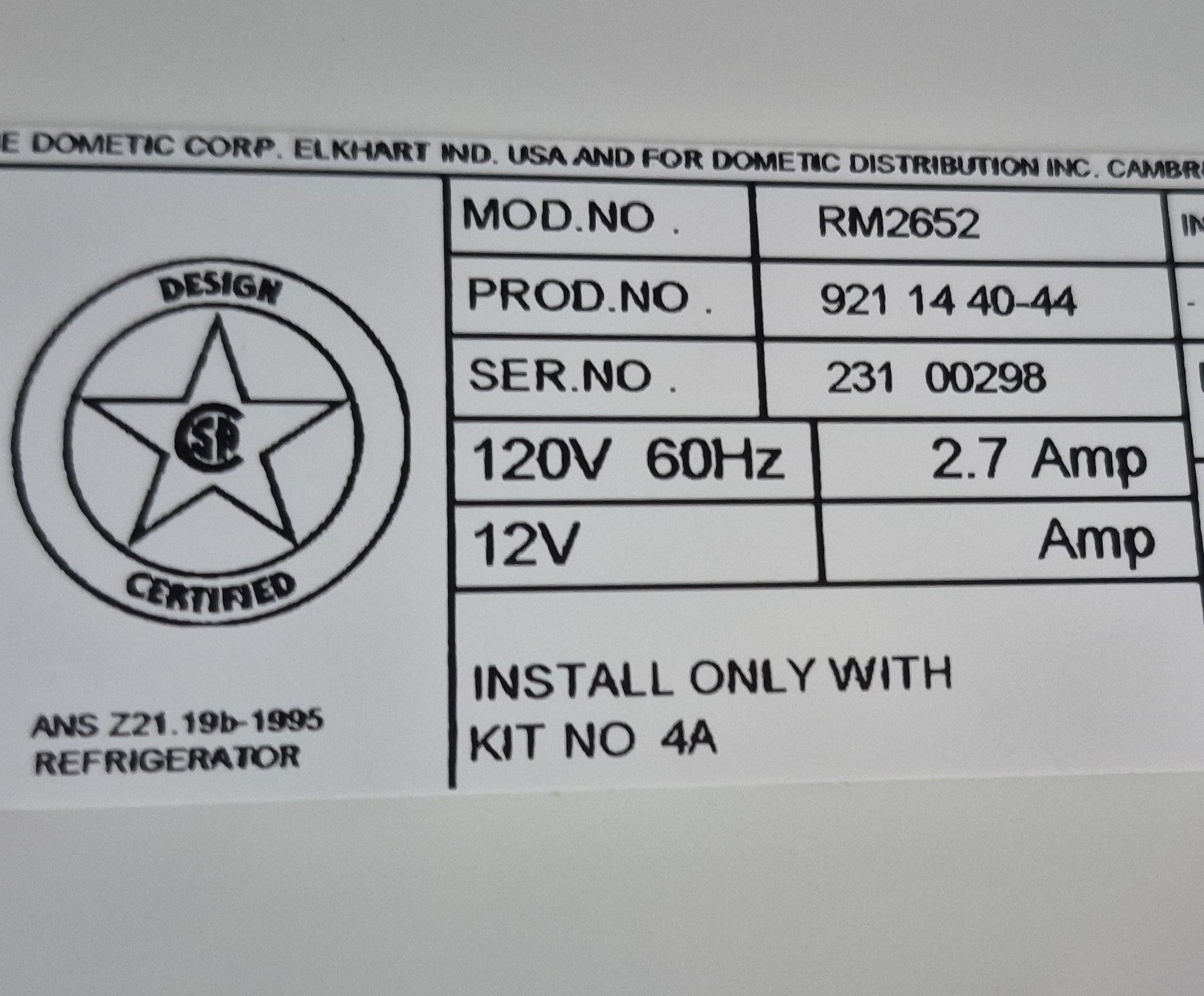 Used Complete Dometic RM2652 Fridge 2 - WAY - Young Farts RV Parts