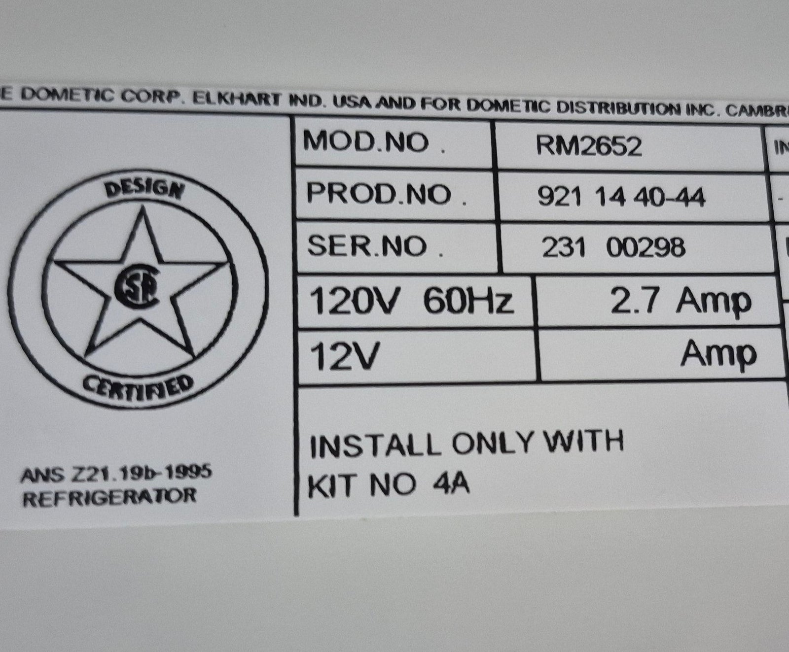 Used Complete Dometic RM2652 Fridge 2 - WAY - Young Farts RV Parts
