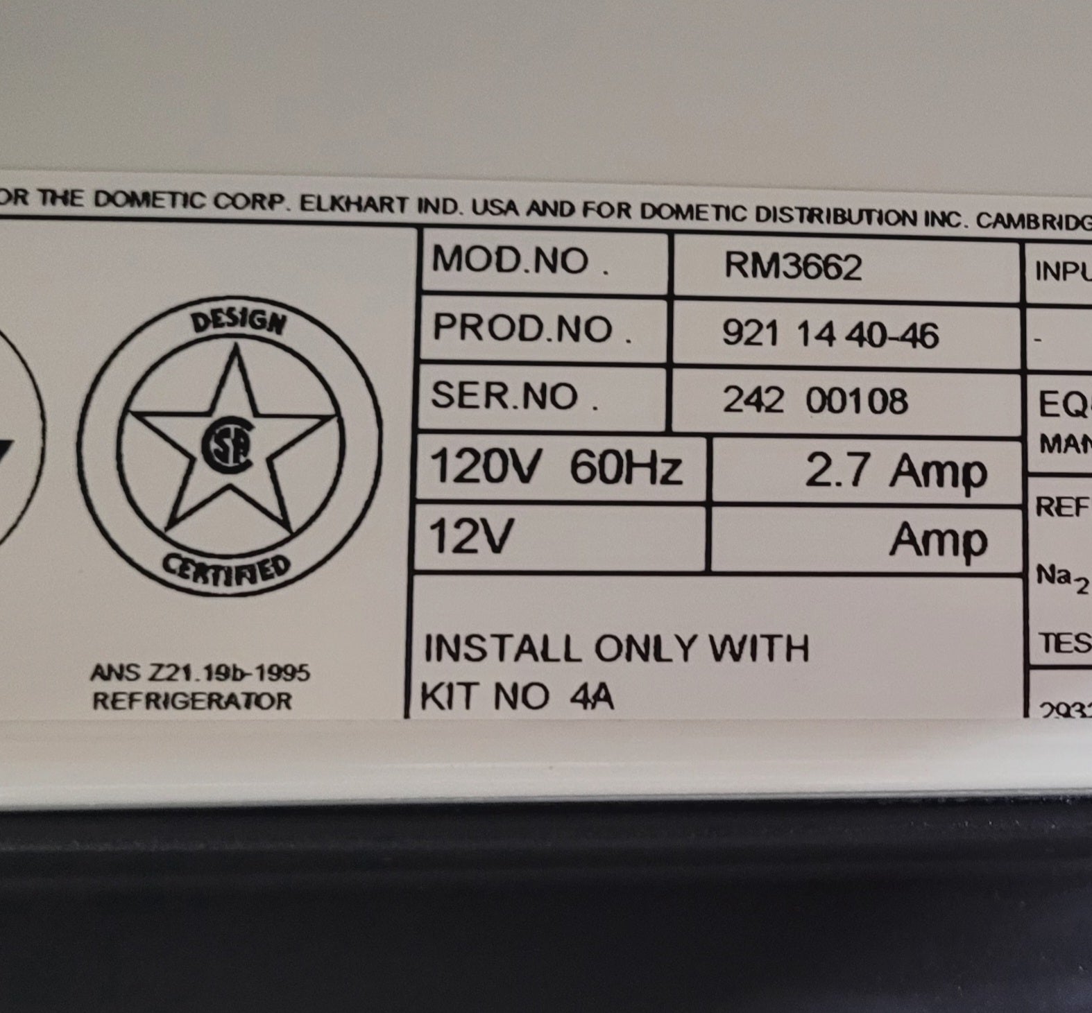 Used Complete Dometic RM3662 Fridge 2 - WAY - Young Farts RV Parts