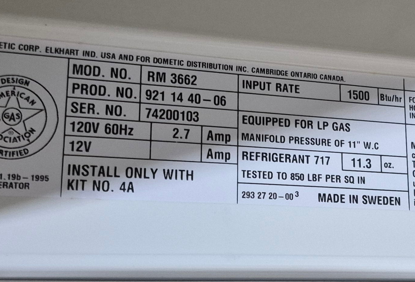 Used Complete Dometic RM3662 Fridge 2 - WAY - Young Farts RV Parts