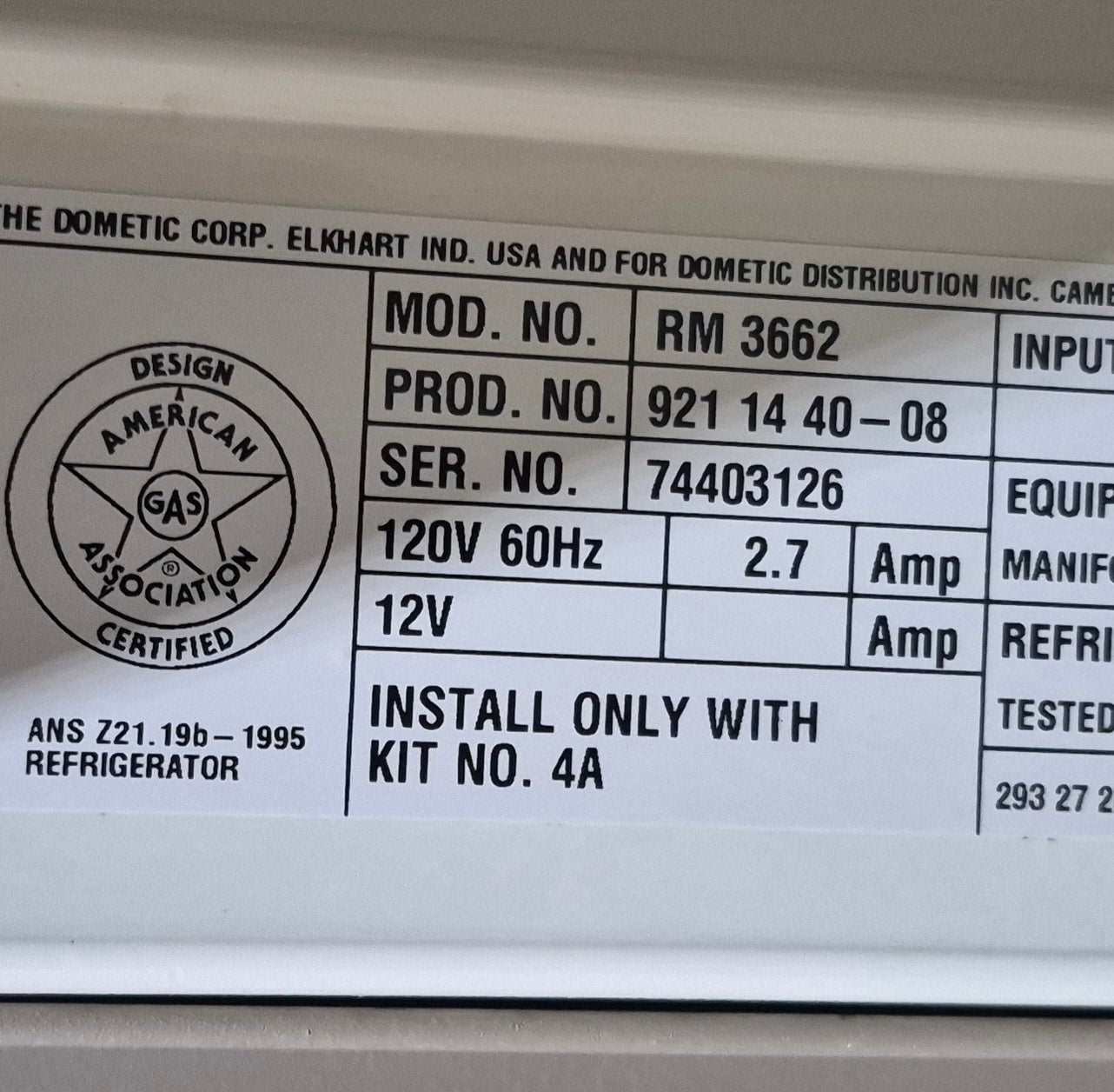 Used Complete Dometic RM3662 Fridge 2 - WAY - Young Farts RV Parts