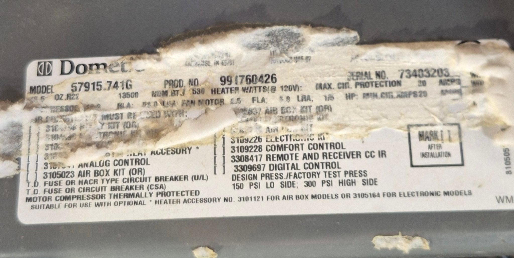 Used Complete Duo - Therm Air Conditioner Head Unit 57915.741G - 13500BTU Cool Only - Young Farts RV Parts