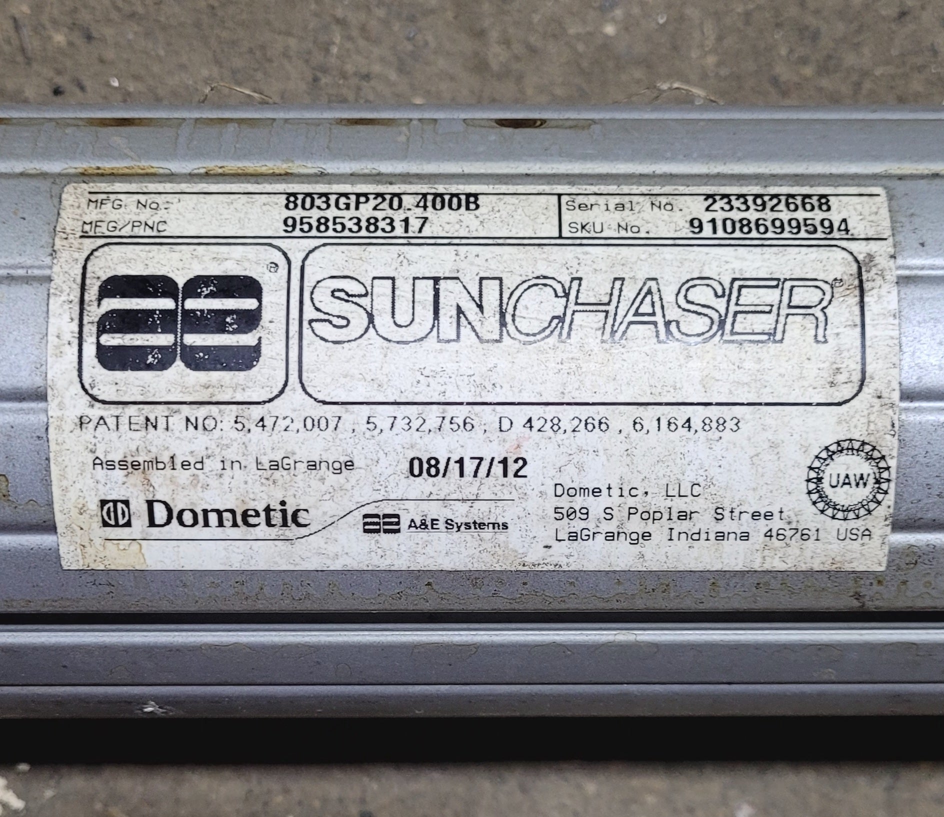 Used Complete Manual Awning A&E Dometic 20' NO CANVAS - Young Farts RV Parts