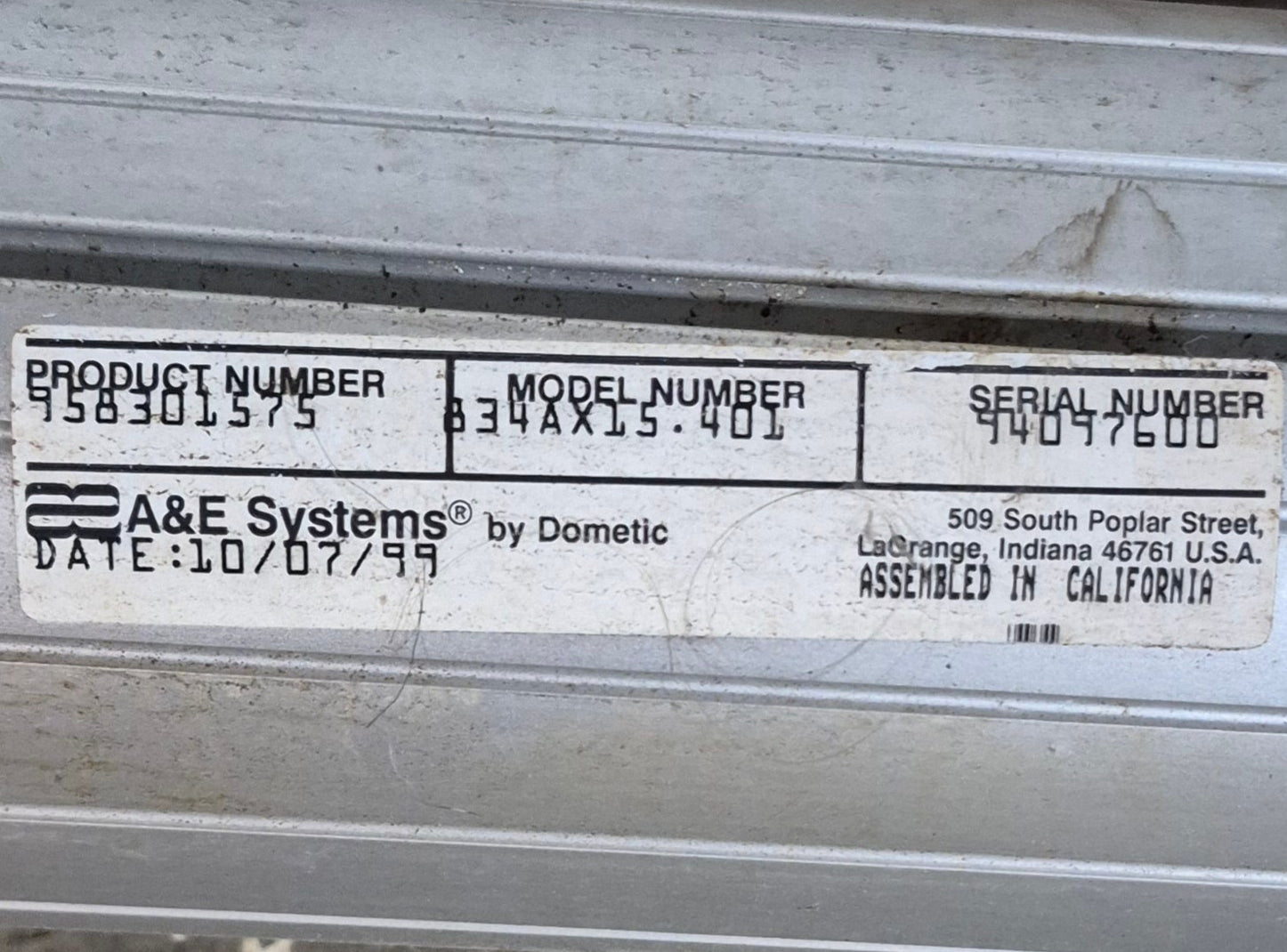 Used Complete Manual Awning Dometic / A&E 15' NO Canvas - Young Farts RV Parts