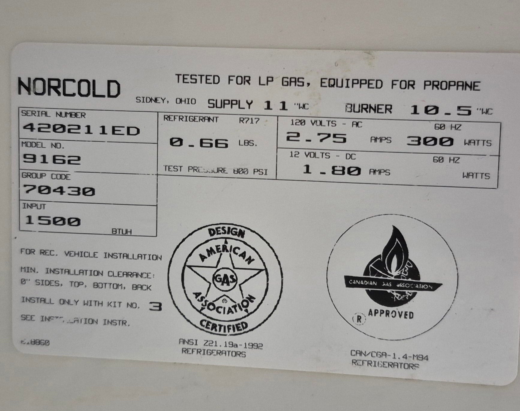 Used Complete Norcold 9162 Fridge 2 - WAY - Young Farts RV Parts