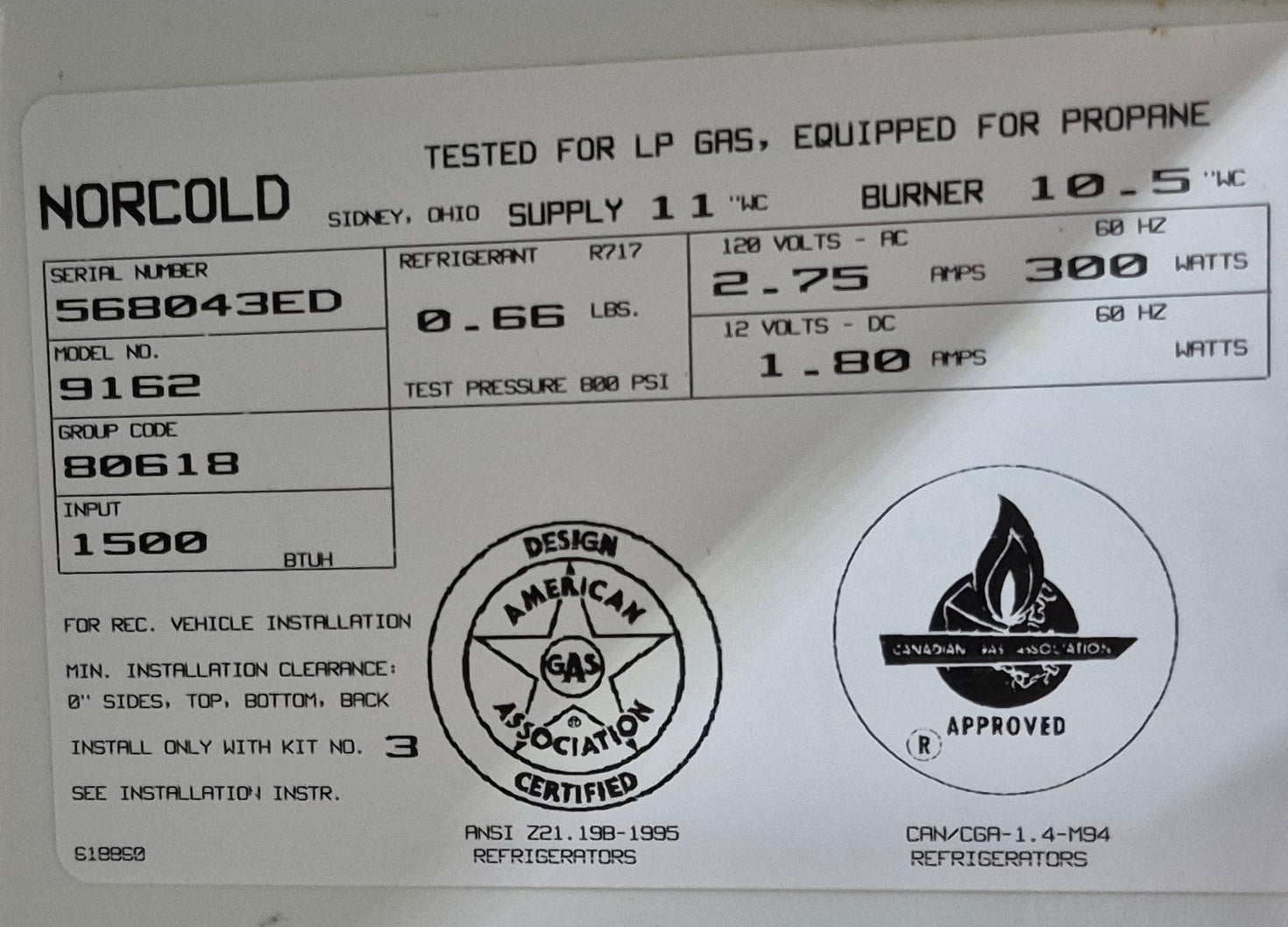 Used Complete Norcold 9162 Fridge 2 - WAY - Young Farts RV Parts