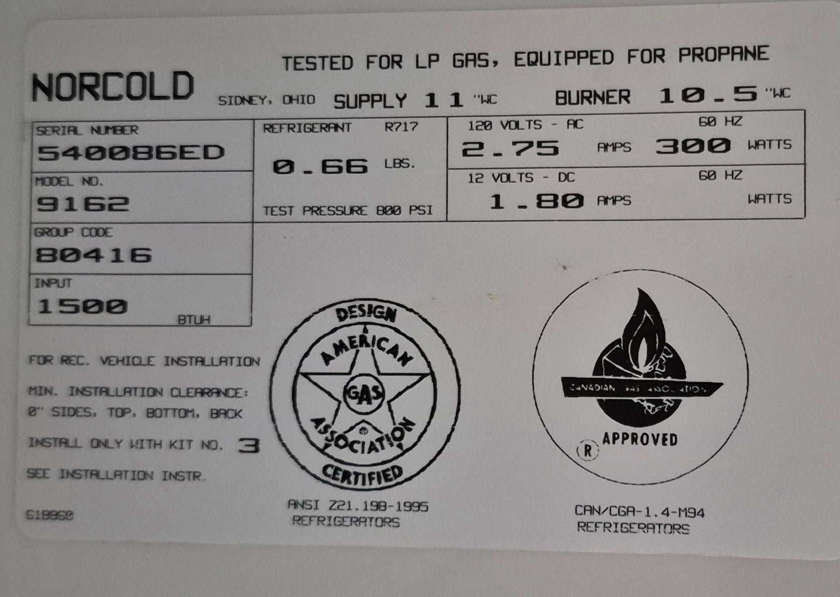 Used Complete Norcold 9162 Fridge 2 - WAY - Young Farts RV Parts