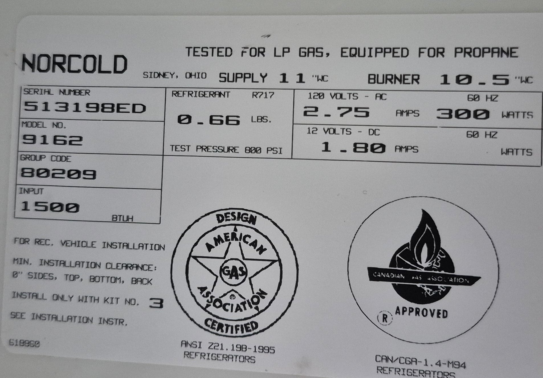 Used Complete Norcold 9162 Fridge 2 - WAY - Young Farts RV Parts