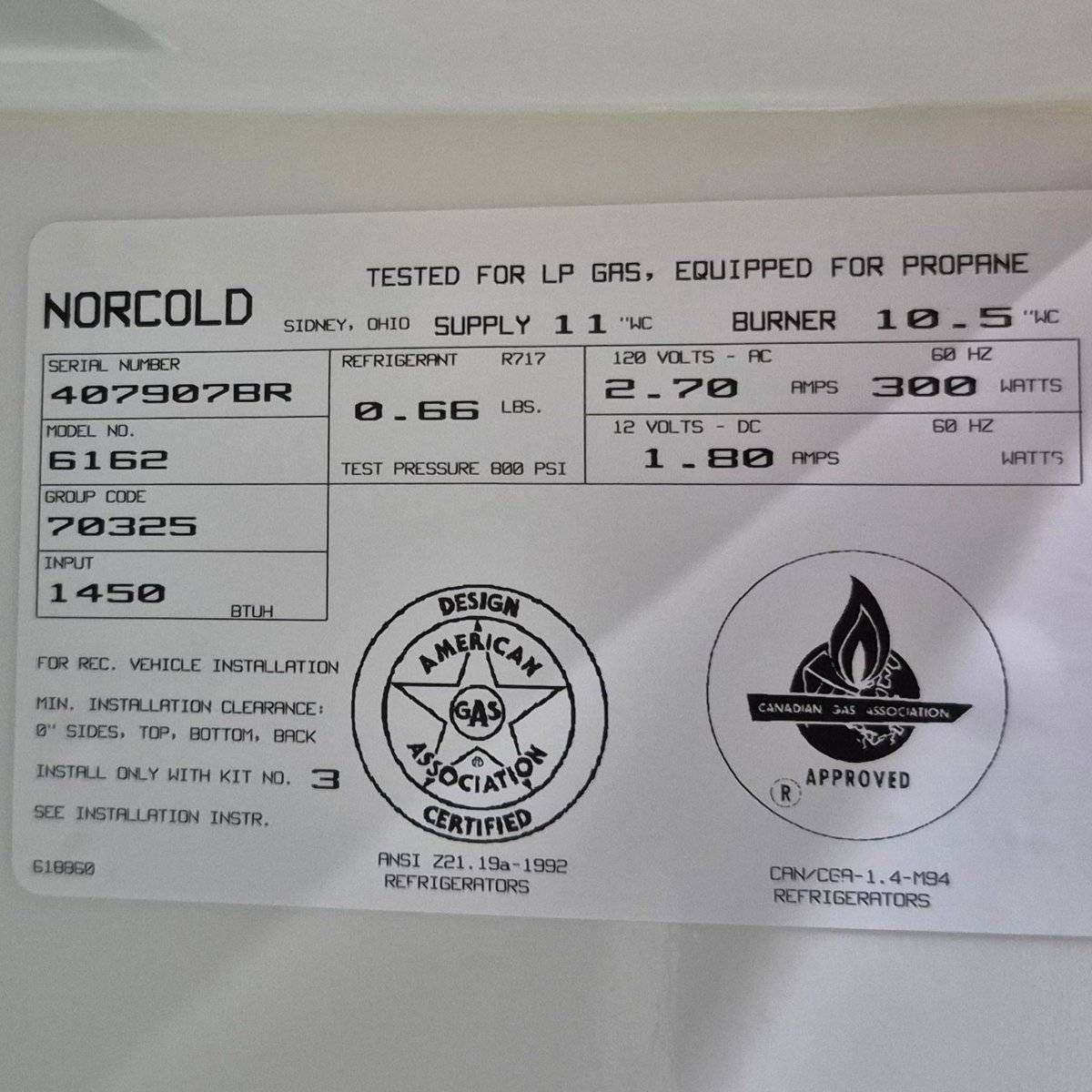 Used Complete Norcold Fridge, 2 - Way - 6162 - Young Farts RV Parts