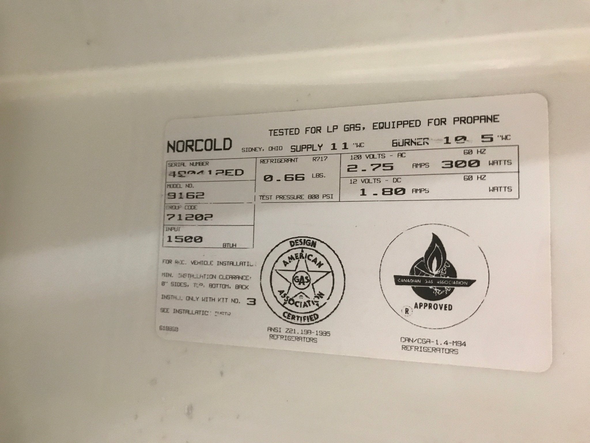 Used Complete Norcold Fridge, 2 - WAY - 9162 - Young Farts RV Parts