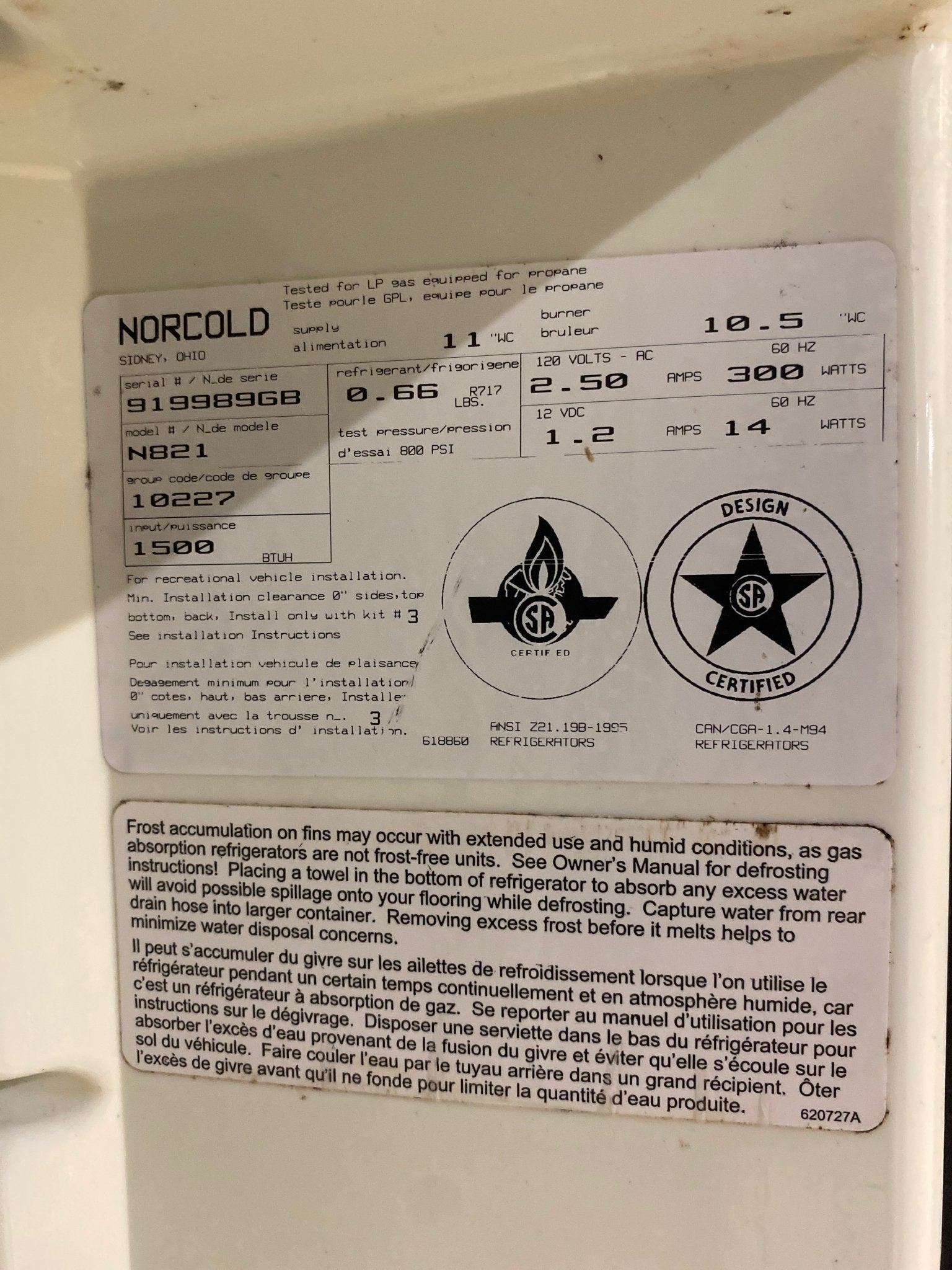 Used Complete Norcold N821 Fridge 2 - Way - Young Farts RV Parts