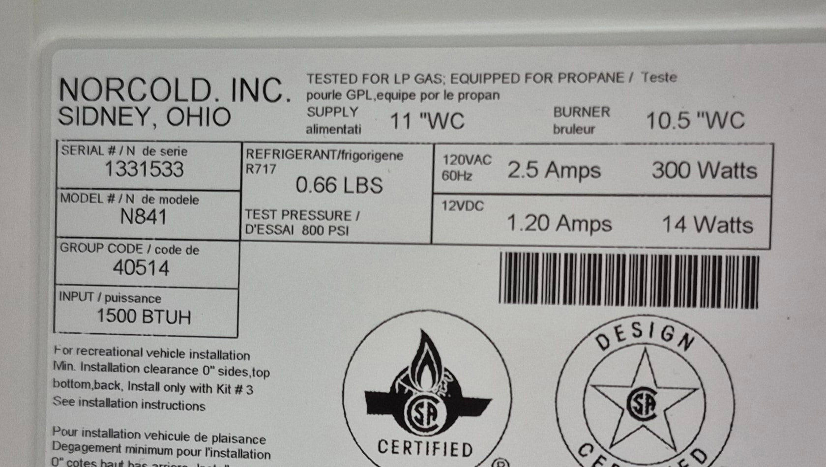 Used Complete Norcold N841 Fridge 2 - way - Young Farts RV Parts