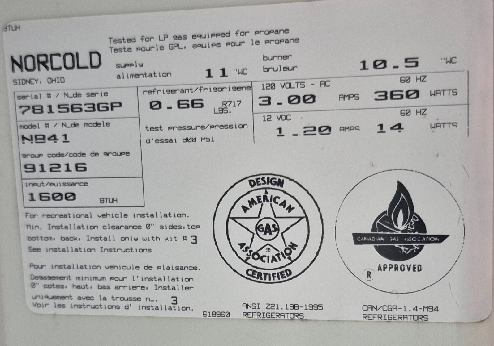 Used Complete Norcold N841 Fridge 2 - way - Young Farts RV Parts