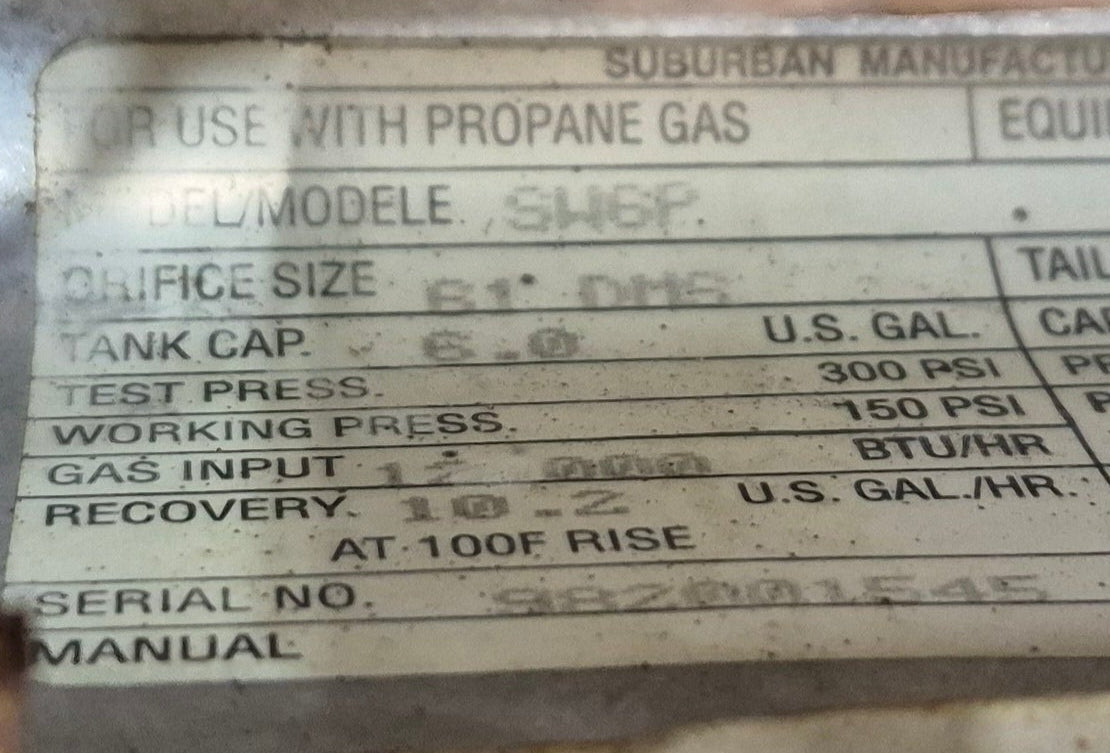 Used Complete Suburban Hot Water Heater, 6 Gal. - SW6P - Young Farts RV Parts