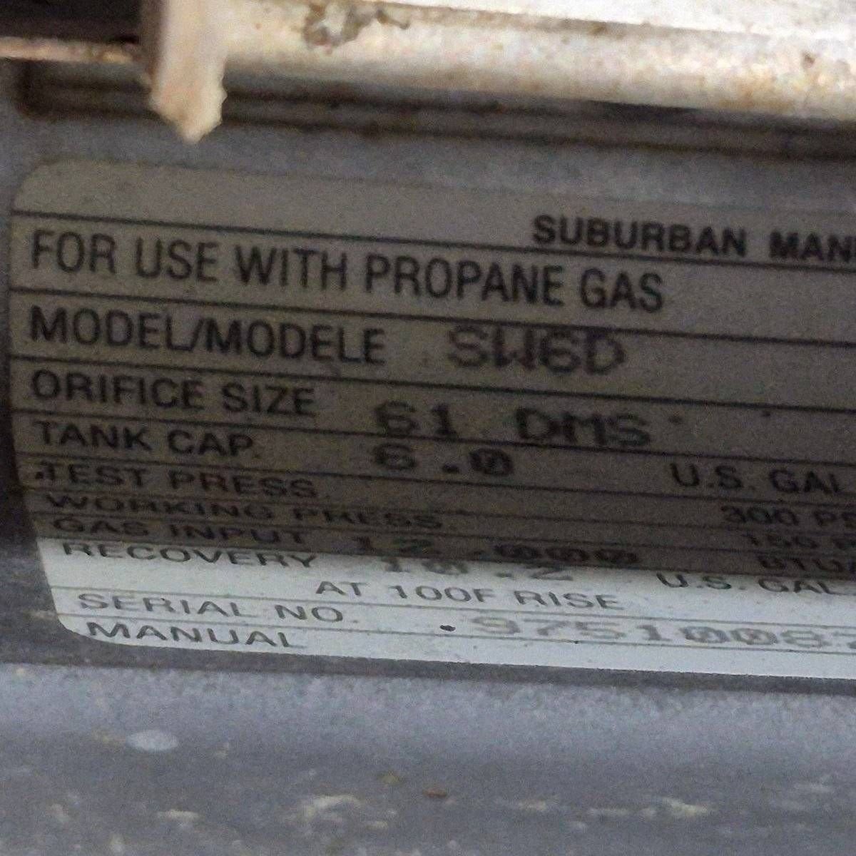 Used Complete Suburban Hot Water Heater, 6 Gallon - SW6D - 12.5 X 12.5 X 19.25 - Young Farts RV Parts
