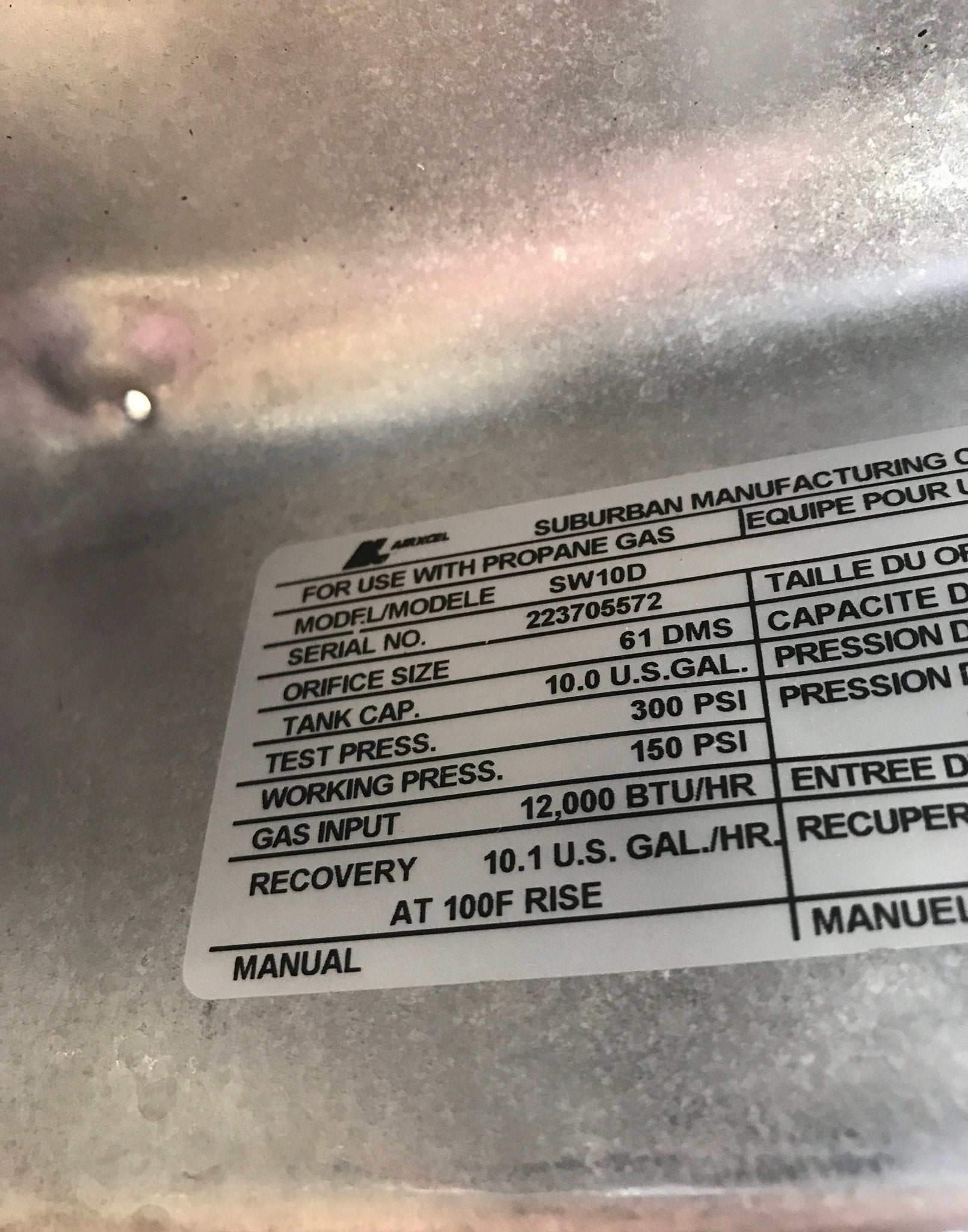 Used Complete Suburban SW10D Hot Water Heater 10 Gal - Young Farts RV Parts