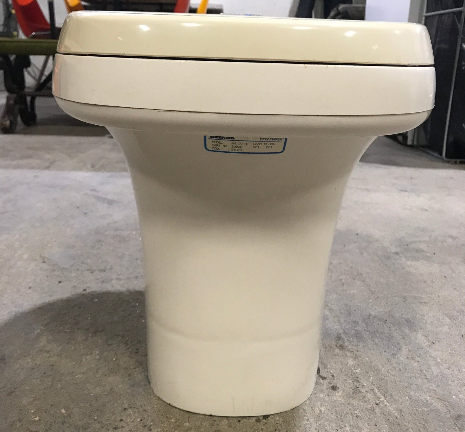 Used Complete Thetford 20920 AQUA MAGIC IV Toilet - Hand Flush, High Profile, Off - White - Young Farts RV Parts