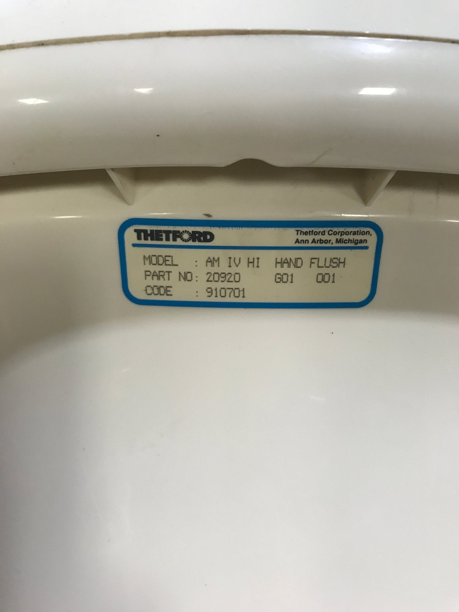Used Complete Thetford 20920 AQUA MAGIC IV Toilet - Hand Flush, High Profile, Off - White - Young Farts RV Parts