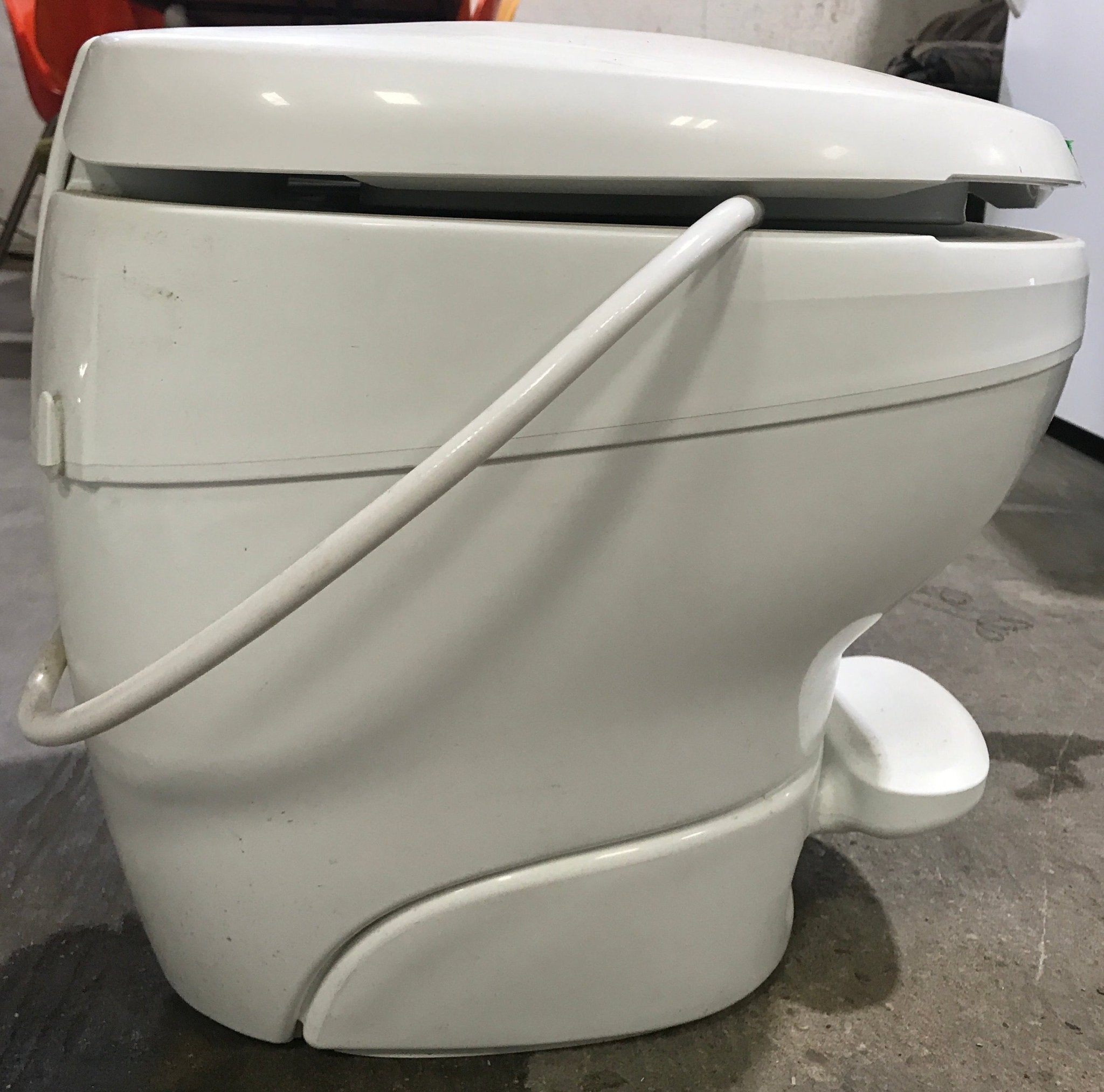 Used Complete Thetford Toilet, Foot Flush, High Profile, White - Bravura - Young Farts RV Parts