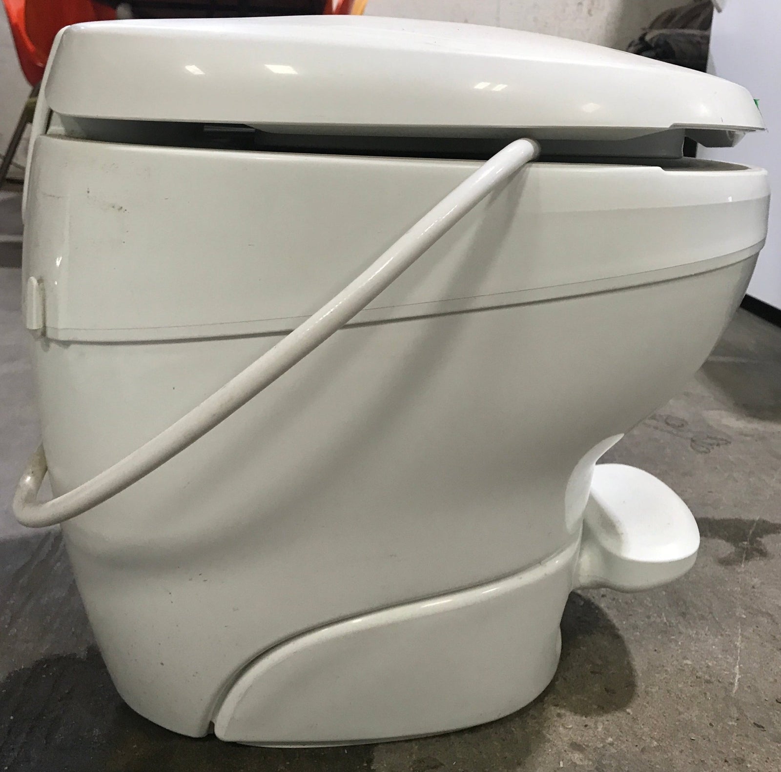 Used Complete Thetford Toilet, Foot Flush, High Profile, White - Bravura - Young Farts RV Parts