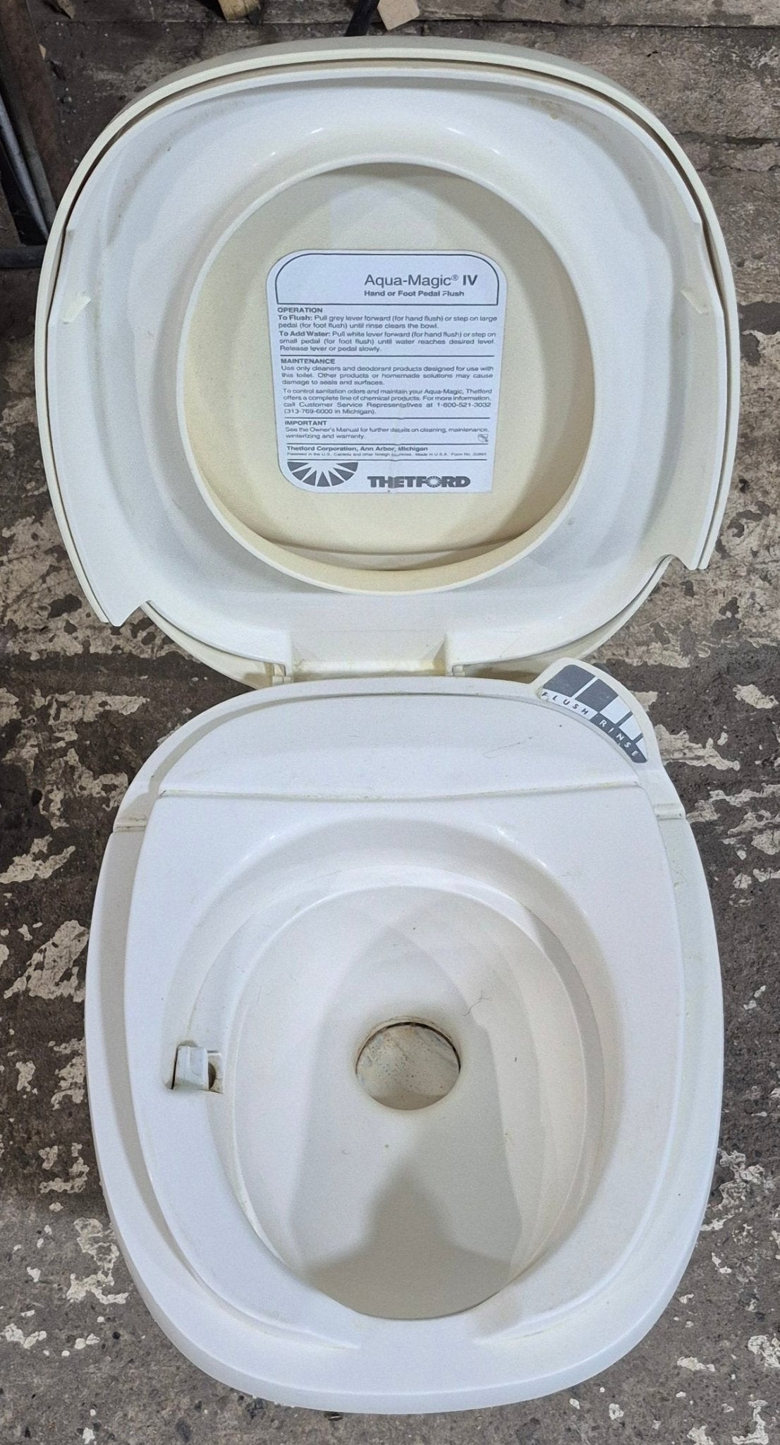Used Complete Thetford Toilet, Hand Flush, High Profile, Off - White - AQUA MAGIC IV , 20920 - Young Farts RV Parts