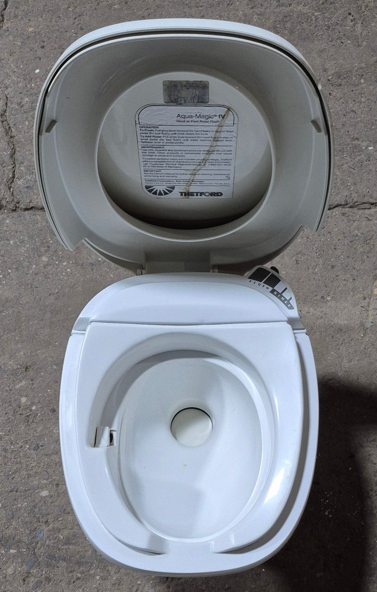 Used Complete Thetford Toilet, Hand Flush, High Profile, Off - White - AQUA MAGIC IV , 24920 - Young Farts RV Parts