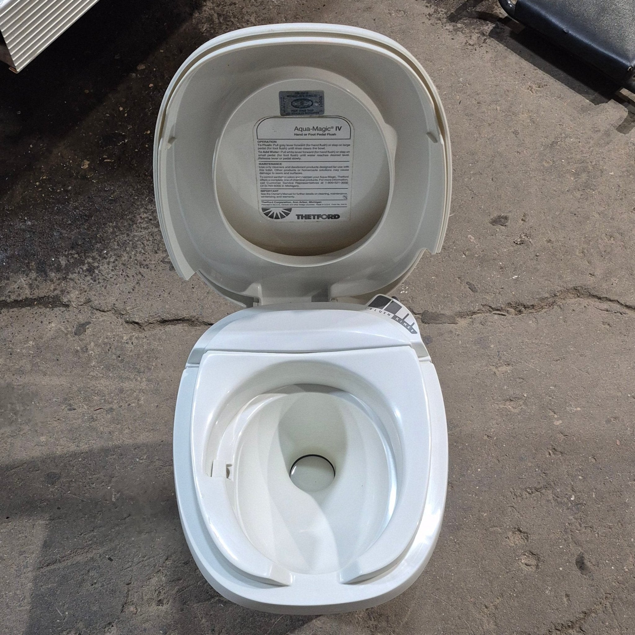 Used Complete Thetford Toilet, Hand Flush, High Profile, Off - White - AQUA MAGIC IV , 24920 - Young Farts RV Parts