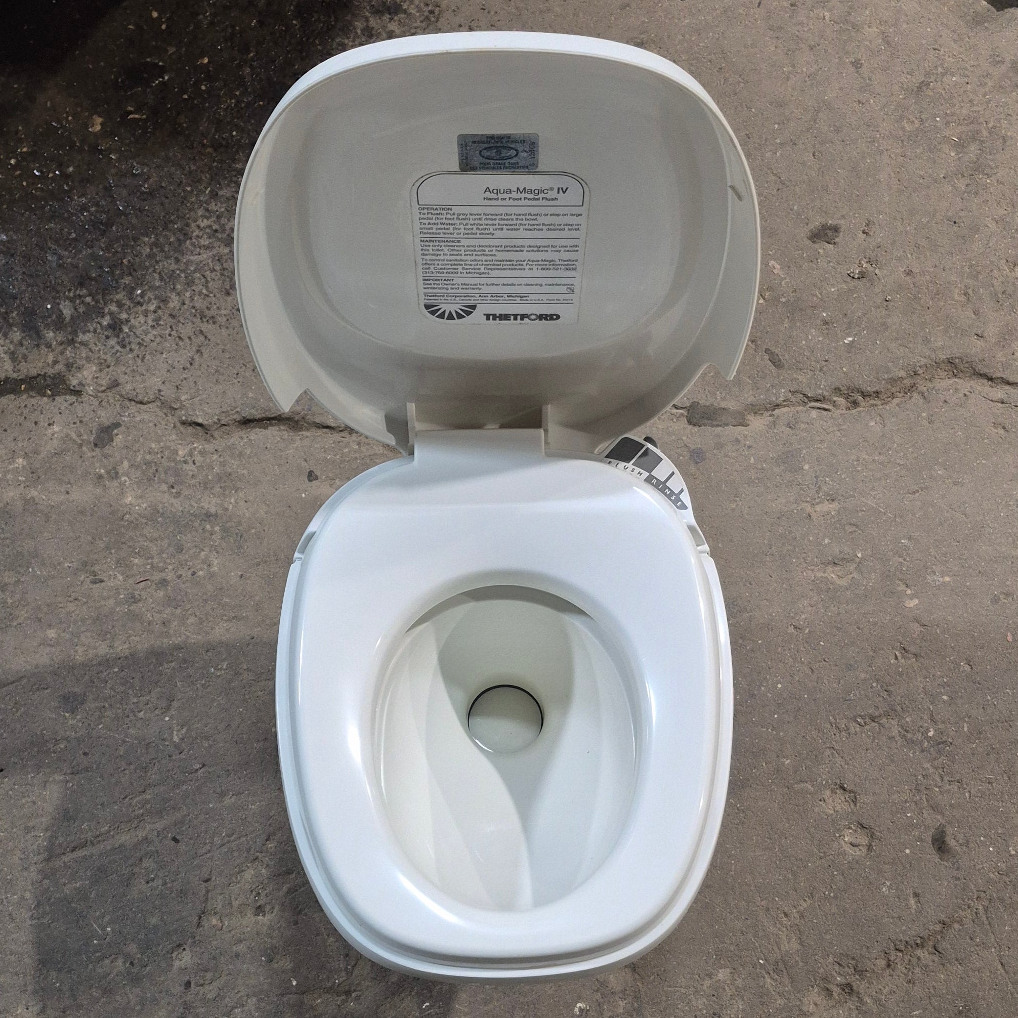 Used Complete Thetford Toilet, Hand Flush, High Profile, Off - White - AQUA MAGIC IV , 24920 - Young Farts RV Parts