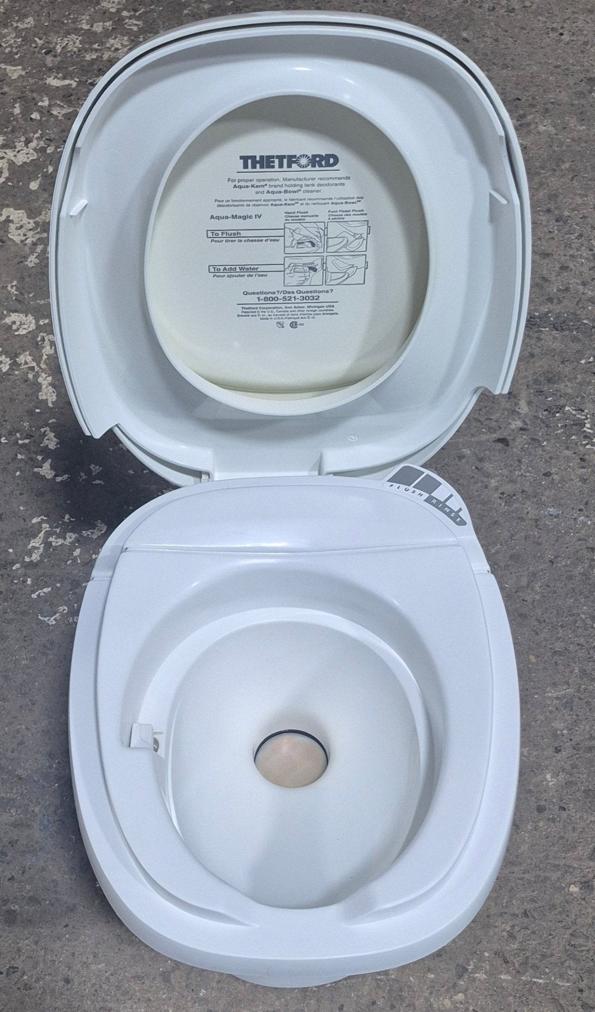 Used Complete Thetford Toilet, Hand Flush, High Profile, Off - White - AQUA MAGIC IV , 24920 - Young Farts RV Parts