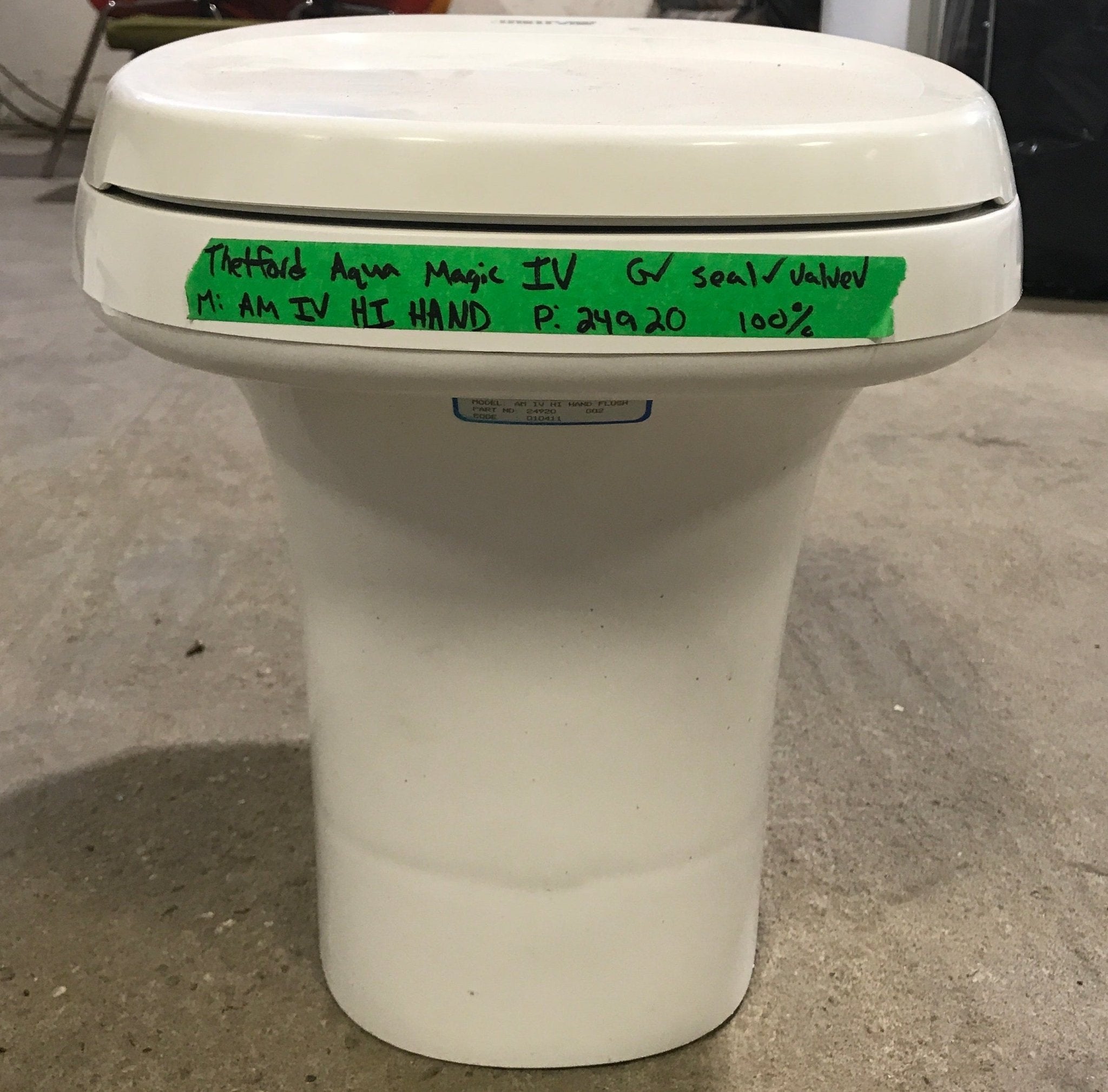 Used Complete Thetford Toilet, Hand Flush, High Profile, Off - White - AQUA MAGIC IV , 24920 - Young Farts RV Parts