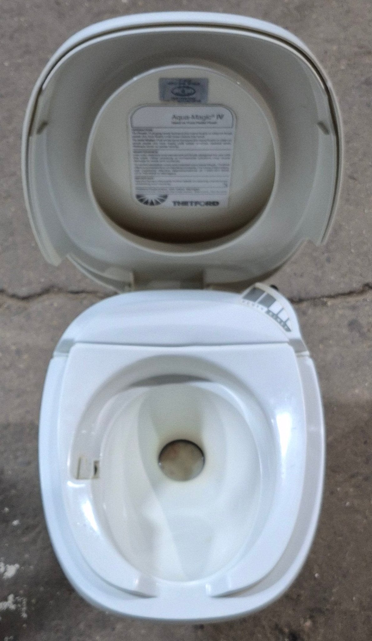 Used Complete Thetford Toilet, Hand Flush, High Profile, Off - White - AQUA MAGIC IV , 24920 - Young Farts RV Parts