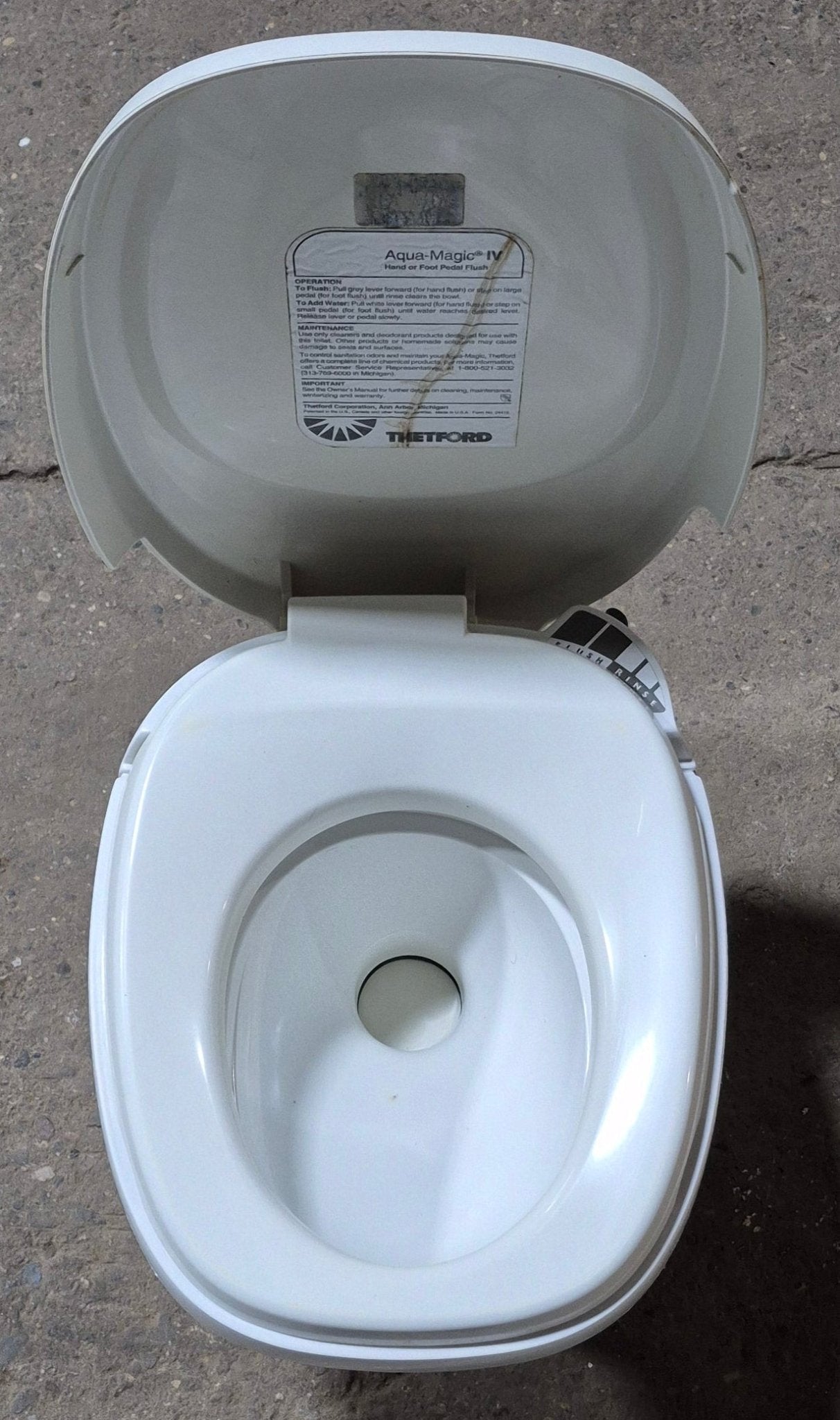 Used Complete Thetford Toilet, Hand Flush, High Profile, Off - White - AQUA MAGIC IV , 24920 - Young Farts RV Parts