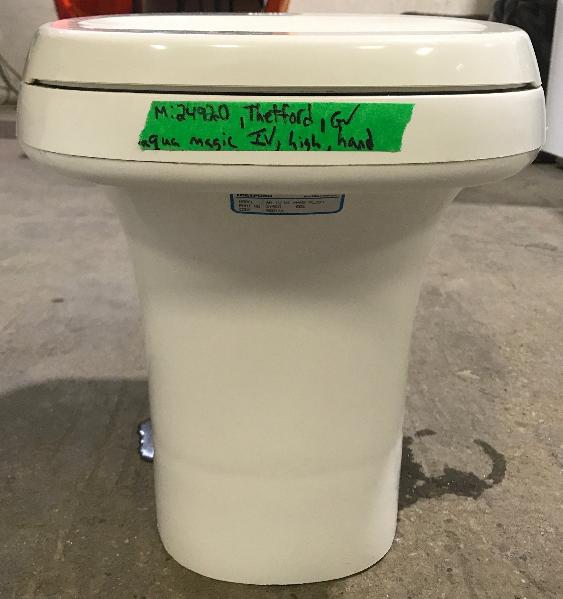 Used Complete Thetford Toilet, Hand Flush, High Profile, Off - White - AQUA MAGIC IV , 24920 - Young Farts RV Parts